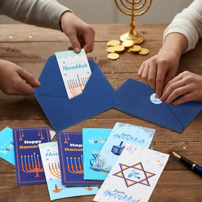 Engrowtic 50 Sets Happy Hanukkah Money Cards with Envelopes Hanukkah Chanukah Gift Card Money Holder Xmas Cards Bulk with Envelopes & Stickers for Friends Family Holidays - style: Hanukkah