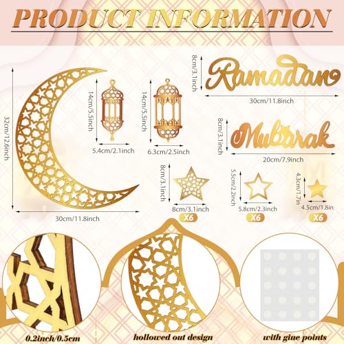 Geelin 23 Pcs Ramadan Decorations for Home 2026 Eid Ramadan Kareem Mubarak Wall Decor Islamic Wooden Gold Moon Star Lantern Wall Art Sign for Living Room Bedroom Muslim Arabic Party Supplies (Eid) - style: Eid