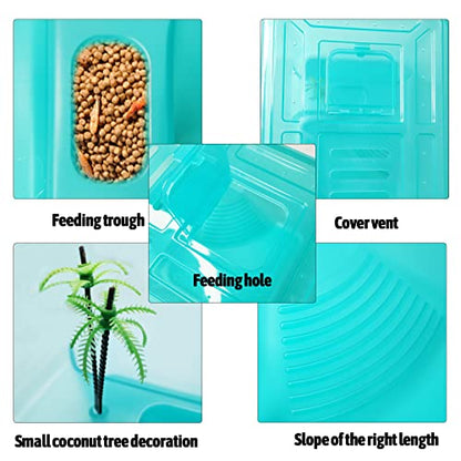 Fhiny Turtle Tank with Lid, Plastic Reptile Terrarium Turtle Breeding Box with Basking Platform Tortoise Aquarium for Crayfish Hermit Crabs Geckos Lizards Habitat Prevent Escaping (Medium)