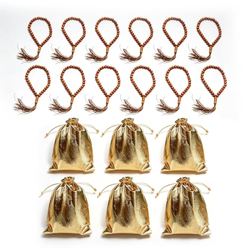 12 Pcs Olive Wood Prayer Beads, Islamic Muslim Tasbih for Dhikr and Quran Recitation, Eid Gift, Prayer Beads for Women Men