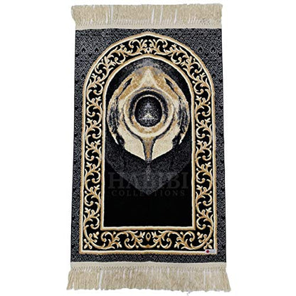 Islamic Adult Prayer /wall Mat Black/Gold Kaaba Black stone Muslim Rug, Janamaz Musallah Rug-Saudi Arabia