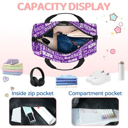 Personalized Sport Ballet Dance Bag, Bright Glitters Dark Purple | Customized Travel Duffel Tote with Name Overnight Weekender Perform Cheer Bag - color: Purple