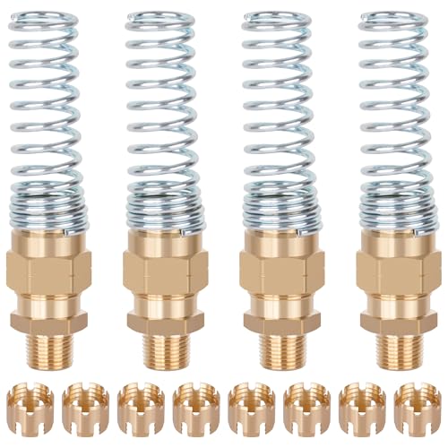 4PCS Brass DOT 3/8”Hose x 3/8" Male Air Brake Hose End Fitting | DOT Approved Air Fittings with Spring Guards, with 8Pcs Fitting Sleeve Tubes, 3/8” Male Connector for Rubber Tube - size: 3/8" Hose x 3/8" Male, style: 4pcs Connector with Spring Guard