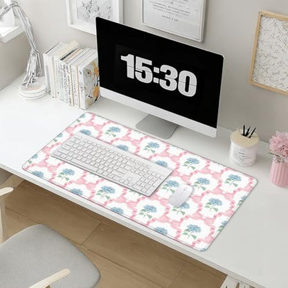 Blue Hydrangea Large Mouse Pad 31.5x15.7inch, Trendy Coquette Pink Bow Flower Aesthetic Large Extended Computer Desk Mat Mousepad for Keyboard and Mouse, Preppy Desk Accessories - color: Color 10