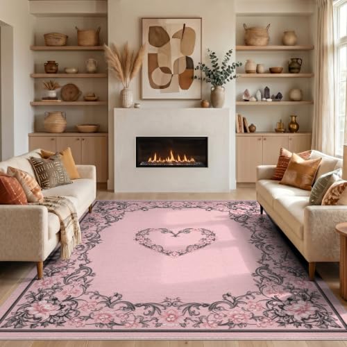 2'x3' Pink Heart Design Prayer Taffeta Fabric Washable Accent Rug - color: Pink/Pattern 16, size: 2' x 3' (Rectangular)