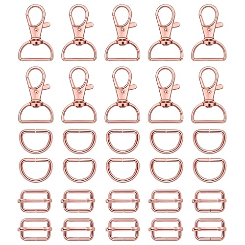 WAFJAMF Metal Snap Hook Ring Bulk 30 Pcs, Swivel Clasp Buckle and Non-Welded D Ring 10 Pcs, Adjustable Rectangular Buckle (3/4' Inside Width Rose Gold) - color: Rosegold, size: 3/4” Inside Width