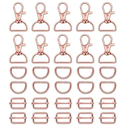 WAFJAMF Metal Snap Hook Ring Bulk 30 Pcs, Swivel Clasp Buckle and Non-Welded D Ring 10 Pcs, Adjustable Rectangular Buckle (3/4' Inside Width Rose Gold) - color: Rosegold, size: 3/4” Inside Width