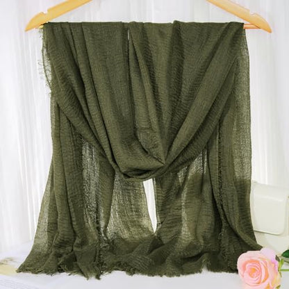 Nydotd Women Summer Cotton Linen Scarf Crinkle Long Beach Shawl Wrap hijab with Fringe - color: Army Green