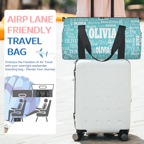 Custom Named Dance Ballet Bag, Dark Turquoise Blue Solid Color | Gym Bag Sports Travel Duffle Bag Tote Carry On Weekend Sports Travel - color: Blue