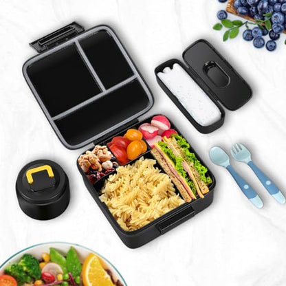 JXXM Bento Lunch Box for Kids With 8oz Soup Thermo,Leak-proof Lunch Containers with 5 Compartment,Thermo Food Jar and Lunch Bag, Food Containers for School (A-Black(Circumnavigate Space)) - color: A-Black(Circumnavigate Space)
