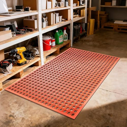Outdoor Rubber Mat Kitchen Anti-Fatigue Entrance Floor Mats (24"x 36") Commercial Restaurant Bar Floor Mat New Outside Rubber Non Slip Drainage Mat Red - size: 36"L x 36"W x 0.4"Th