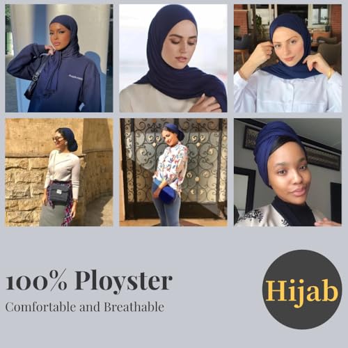 Harewom Muslim Hijab for Women Soft Stretch Headscarf Large Plain Turban Wrap Shawl Head Wrap for Everyday Wear - color: Deep Blue Hijab Headscarf