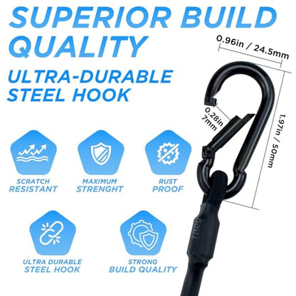 SDTC Tech 12 Inch Bungee Cord with Carabiner Hook, 6 Pack Superior Latex Straps Strong Small Elastic Rope with Clip for Luggage Rack, Shelves, Camping, Bike Rack, Hanging Plant, Black 5mm Dia. Cords - size: 12inch