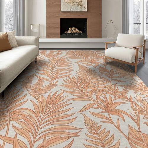 8'x10' Washable Modern Leaf Area Rug, Peach Foldable Oversized Carpet Non-Slip Flatwoven Floor Covering for Living Room, Under Sectional, Family Room | Ref:1991830 - color: Beige/Pattern 23, size: 8' x 10' (Rectangular)