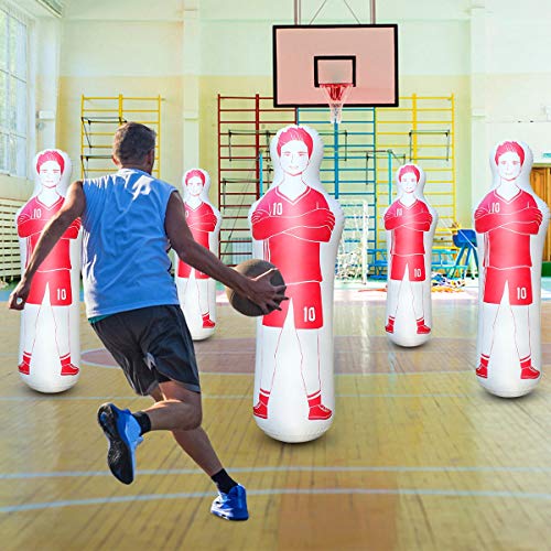 SUNSHINEMALL Inflatable Tackling Dummies for Football Practice Poles,Soccer Training Equipment Wall Dummy Goalkeepr Mannequin Basketball Defender Tumbler for Dribbling Passing Drills - color: Red