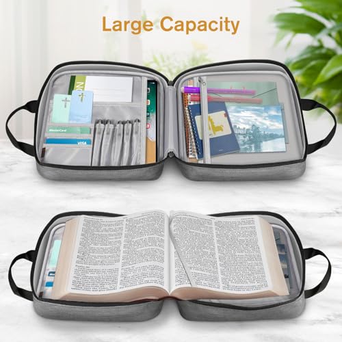 FINPAC Large Bible Cover, Carrying Book Case Church Bag Bible Protective with Zippered Pocket and Handle, Gift for Men Women - color: Gray