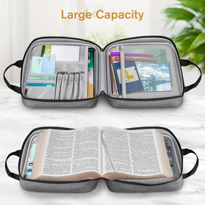 FINPAC Large Bible Cover, Carrying Book Case Church Bag Bible Protective with Zippered Pocket and Handle, Gift for Men Women - color: Gray