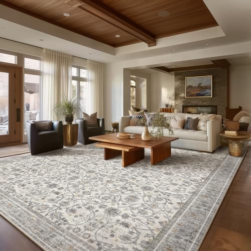 Machine Washable Rugs for Living Room: 9x12 Area Rugs for Bedroom - color: Beige/Grey/Multi, size: 9' x 12' (Rectangular)