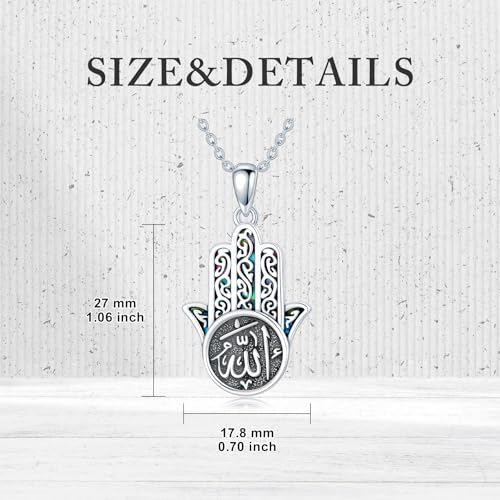 PROESS 925 Sterling Silver Hamsa/Allah Necklace Evil Eye Amulet Jewelry Gifts for Men Women - style: hamsa allah