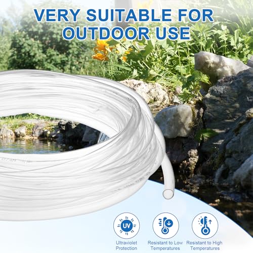 M METERXITY Vinyl Tubing 10mm ID x 12mm OD 100ft Flexible Plastic Tube with 2 Hose Ties, Lightweight Hybrid PVC Hose for Water Gardening/Airline/Aquarium Tubing [Clear]