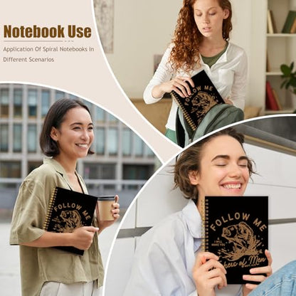 WUCHJ Black Retro Fish Christian Notebook,Black Boys Religious Notebook, Matthew 4:19 Bible Verse Journal, Religious Scripture Spiral Notebook Journal for Note Taking, Christian Faith Based Gifts for Women Men, 5.5x8.3 Inch - color: black and yellow follo