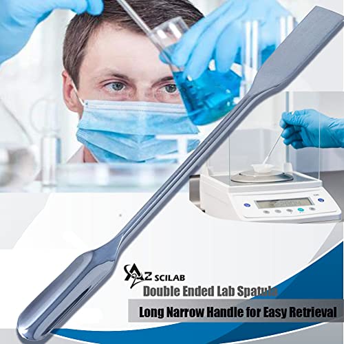 A2Z-DE010 Stainless Steel Double Ended Micro Lab Scoop Spoon Half Rounded & Flat End Spatula Sampler, 6" Length