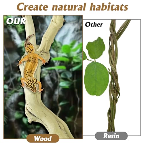 VCEPJH Snake Climbing Branch 3PCS Reptile Wood Natural Cork Log Terrarium Decor Bearded Dragon Tank Accessories Tree Trunk for Chameleon Gecko Ball Python Frog Panlong Wood (11.8-15.7in) - size: Panlong Wood (L:13.7"-15.7"-2pcs)