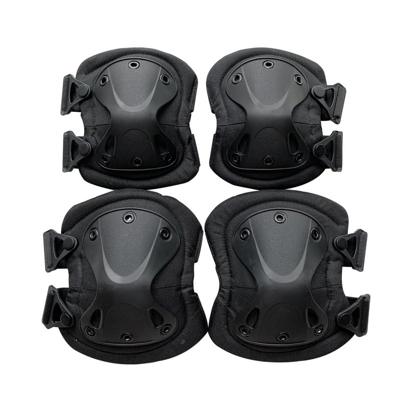 Military Tactical Knee Pad Elbow Pad Set Airsoft Knee Elbow Protective Pads Combat Paintball Skate Outdoor Sports Safety Guard Gear (X shape Black-Set of 4, M-for Adult) - style: X-shape Black,Set of 4