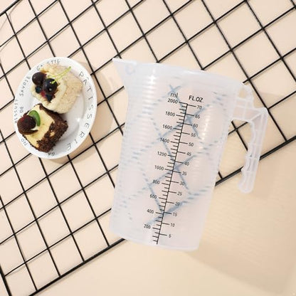 dPois Plastic Measuring Cup Thick Graduated Liquid and Dry Container Measuring with Handle Spout and Lid for Laboratory Kitchen Baking Transparent 2000ml - size: 2000ml