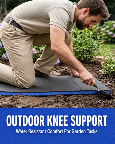 Folding Kneeling Pad, 1 Inch Thick Compact Mechanic Mat, Blue | 47.24 x 15.74 Inch 6-Panel Firm Foam Pad with Tool Pockets, Carry Handle and Water-Resistant Textured Surface - color: Blue