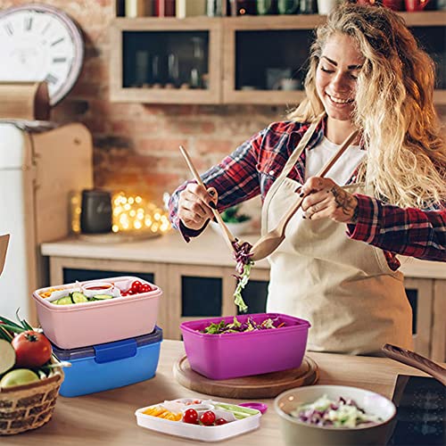 Caperci Large Salad Container Bowl for Lunch - Better Adult Bento Lunch Box 68 oz, 5-Compartment Tray, 2pcs 3-oz Sauce Cups, Stackable, BPA-Free (Purple) - color: Purple