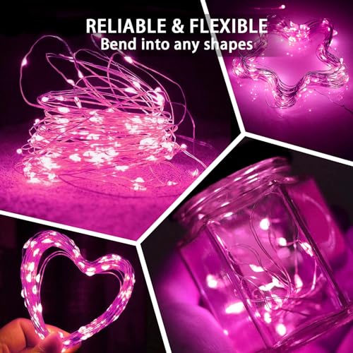 12 Pack Pink Fairy Lights 7Ft 20 LED Twinkle String Lights 3 Modes Battery Operated Waterproof Firefly Starry for Mason Jar Party Wedding Christmas Valentines Day Table Centerpieces - color: Pink, size: 12