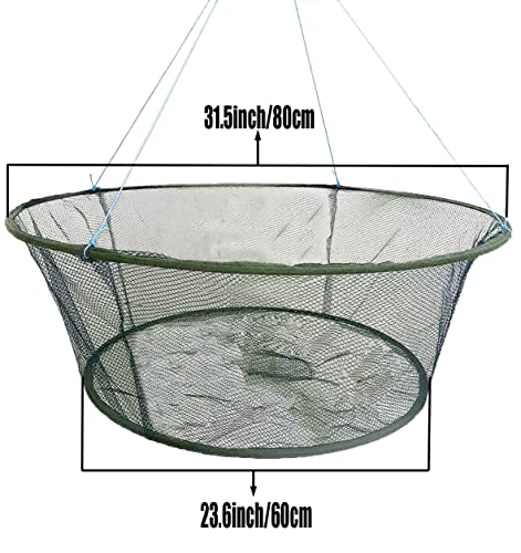 Foldable Fishing net Hand cast net, Shrimp net Crab net Fishing net Crayfish Hand cast cage - size: Top:31.5in/Bottom:23.6"