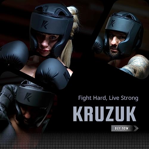Kruzak Unisex Boxing Headgears - MMA Training, Adjustable Padded, Kara,Muay Thai Headgear, Kickboxing, Sparring, Martial Arts, Karate, Taekwondo MMA Body Equipment - color: Matte Black, size: Small-Medium