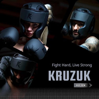 Kruzak Unisex Boxing Headgears - MMA Training, Adjustable Padded, Kara,Muay Thai Headgear, Kickboxing, Sparring, Martial Arts, Karate, Taekwondo MMA Body Equipment - color: Matte Black, size: Small-Medium