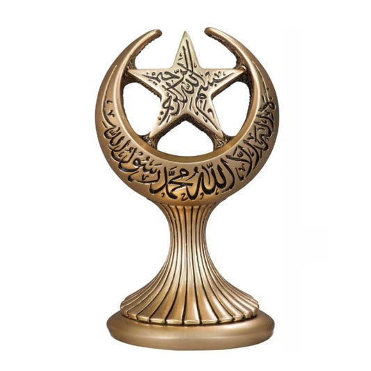 Islamic Table Decor,Crescent Moon and Star Ceramic Figurines, Ramadan Decor - color: Gold2