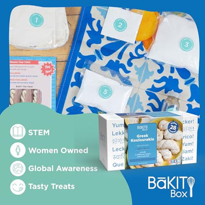 BāKIT Box Greek Koulourakia Cookie Kit, Kids Baking Gift with Printed Recipe & Activity Guide, Make Greek Twist Cookies + Learn Words & Symbols - color: Greek Koulourakia