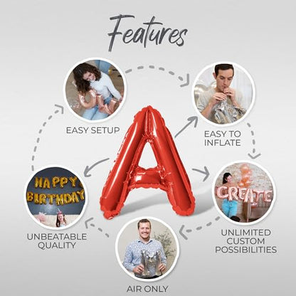 Letter Balloons - EID MUBARAK 16" Inch Alphabet Letters Foil Mylar Balloon Blessed Feast Festival Party Banner (Red) - color: Red