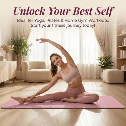 Foldable Fitness Mat, Extra Thick,Extra Long Wide Non-Slip TPE Exercise Mat for Yoga, Pilates & Home Gym Workouts(Pink)