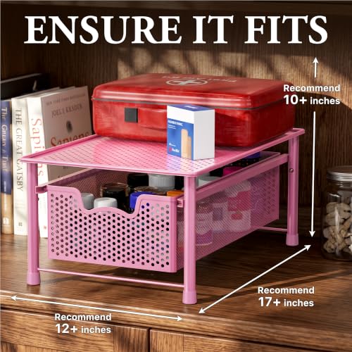 Simple Houseware Stackable Cabinet Basket Drawer Organizer, Pink - color: Pink, size: 1-Tier