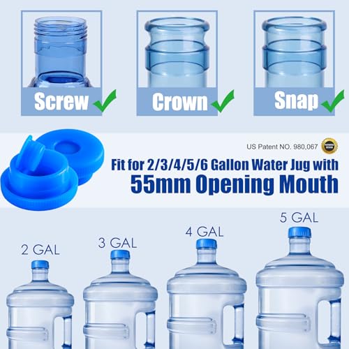 5 Gallon Water Jug Cap Reusable, Non-Spilling 55mm Water Bottle Dispenser Caps, Silicone 5 Gal Jug Replacement Caps Lids Anti Splash (Ocean Blue, 3 Pack) - color: Ocean Blue, size: 3 Pack