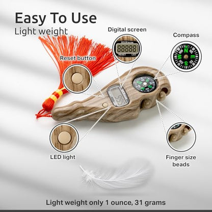 Digital Finger Tasbih with Compass & Night Light - Islamic Prayer Beads Counter, Finger Counter for Dhikr, Meditation, Relaxation, and Healing - color: Brown Wood Lion