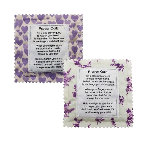 Mini Prayer Quilt with Cross Inside Vintage Pocket Scripture Prayer Quilt Squares Sympathy Christian Gifts for Women Pastor Appreciation Father's Day Graduates Gifts (Blue, 2 Packs) - color: White, size: 2 Pack