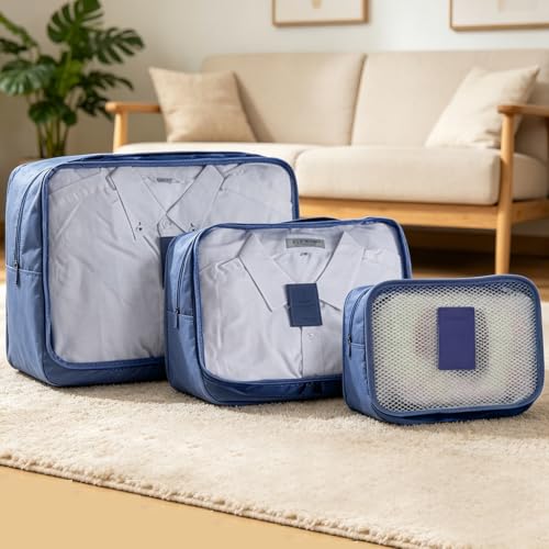 Packing Cubes 3 Set Travel Organizer Bags Travel Compression Bags Luggage Packing Cubes for Suitcases Travel Accessories (Navy Blue) - color: Navy Blue