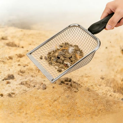 2 Pack Chicken Poop Scooper for Coop, Mesh Sifting Shovel 3.8mm 5mm Holes | 4" Metal Chicken Coop Rake and Scoop Cleaning Tool, Scooper Shovel for Sifting Sand, Litter, Chicken Supplies - size: 4" 2 Set