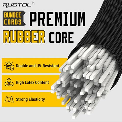 Bungee Cords with Hooks, 8 Inch Long Heavy Duty Bungee Cords with Carabiner Clip Outdoor, 1/3 Inch Black Extra Strong Elastic Rope with Carabiner Hooks for Camping, Tarps, Bike Rack, Tent, 6 Pack - size: Upgraded - 8"- 6 pcs