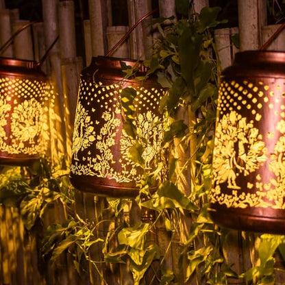 YISITEONE Peacock Outdoor Solar Lanterns, Garden Waterproof Metal Hanging Decor Lights for Patio Yard Pathway Lawn Front Porch, Birthday Gardening Gifts for Women Mom Grandma - style: Peacock