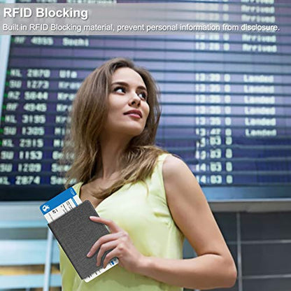 FINTIE Passport Holder, Slim Travel Wallet RFID Blocking Card Case Cover - color: Denim Charcoal