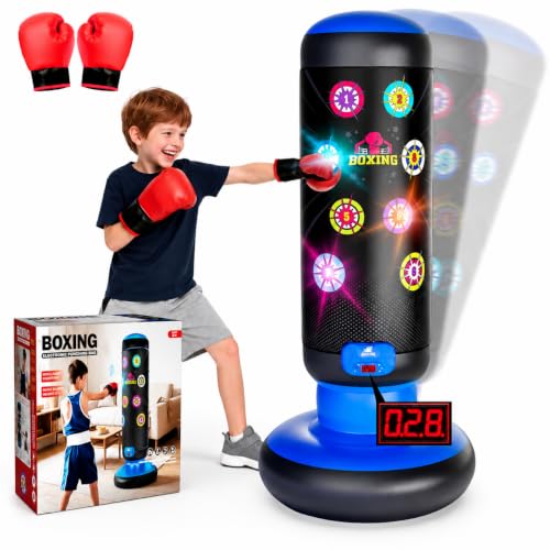 HopeRock Punching Bag for Kids,Boxing Set with Scoring, Light, Music | With 4 Game Modes, Inflatable Boxing Bag with Gloves, Birthday Gifts Toys for 4-8-12 Years Old Boys