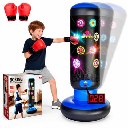 HopeRock Punching Bag for Kids,Boxing Set with Scoring, Light, Music | With 4 Game Modes, Inflatable Boxing Bag with Gloves, Birthday Gifts Toys for 4-8-12 Years Old Boys